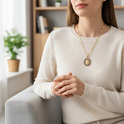 European and American Fashion and Gorgeous Women's All Sky Star Micro Inlaid Colorful Zircon Virgin Mary Hollow Necklace